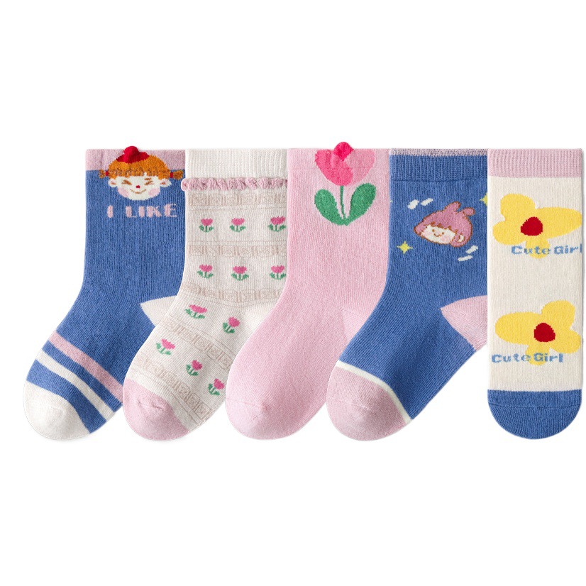 Minqi 2023 calcetines de otoño e invierno para niños al por mayor dibujos animados de otoño flor Linda calcetines de algodón para niños medianos y grandes calcetines de bebé al por mayor