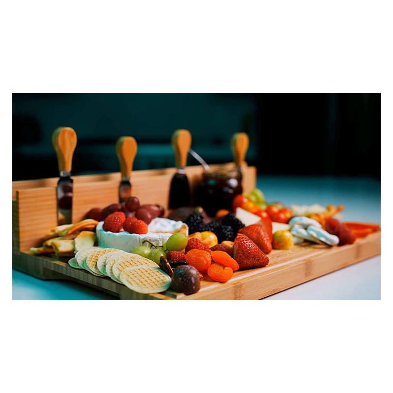 Tabla de cortar de madera con cuchillo y tenedor queso tabla de queso extraíble tableta de teléfono móvil soporte tabla de cortar carne vegetal