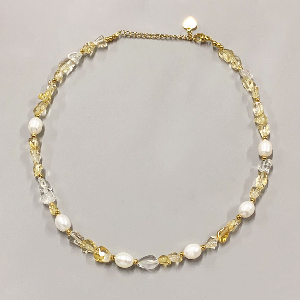 Geometric Pattern IG Style Geometric Natural Stone Freshwater Pearl Titanium Steel 18K Gold Plated Necklace In Bulk