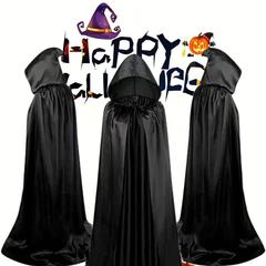 ハロウィンサテンマントcos死神マントヴァンパイアローブパーティーコスチューム大人と子供のための黒のマント