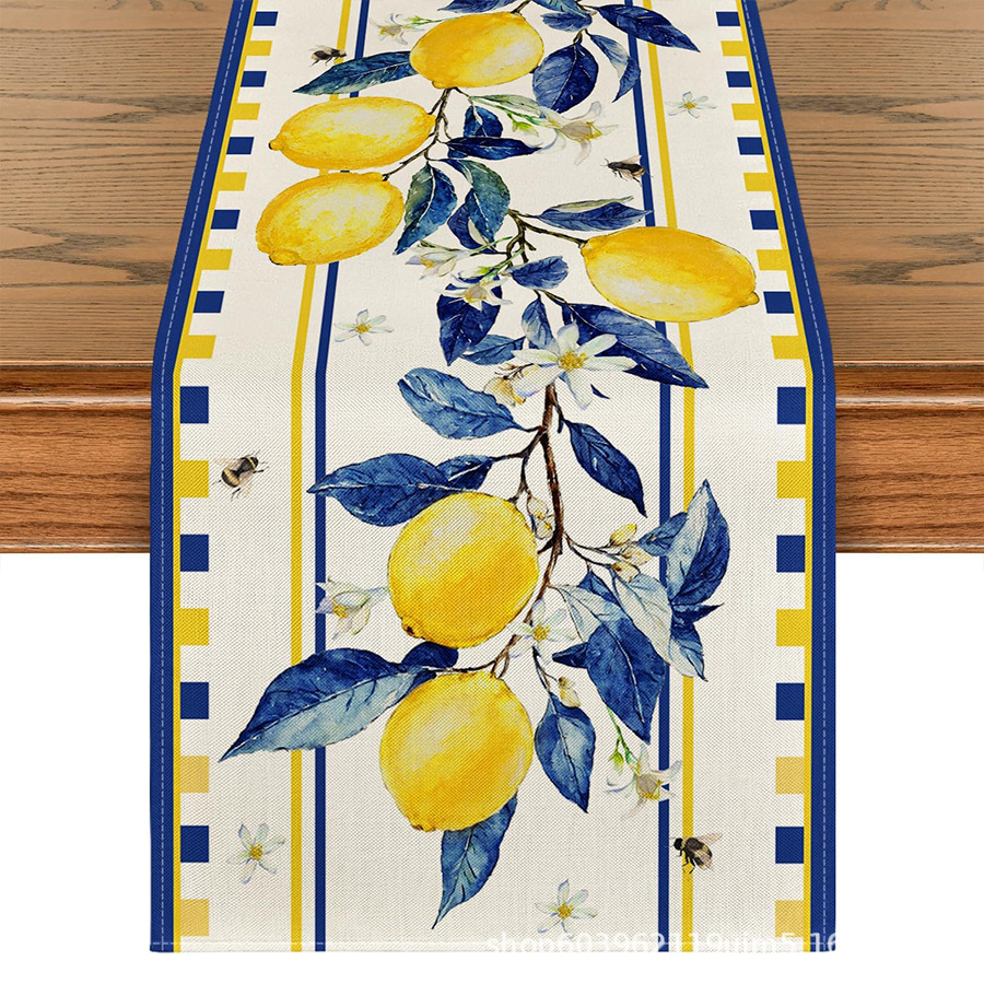 Nuevo verano limón lino bandera de mesa de fiesta al aire libre decoración de mesa de té de tela en el hogar bandera de mesa de té