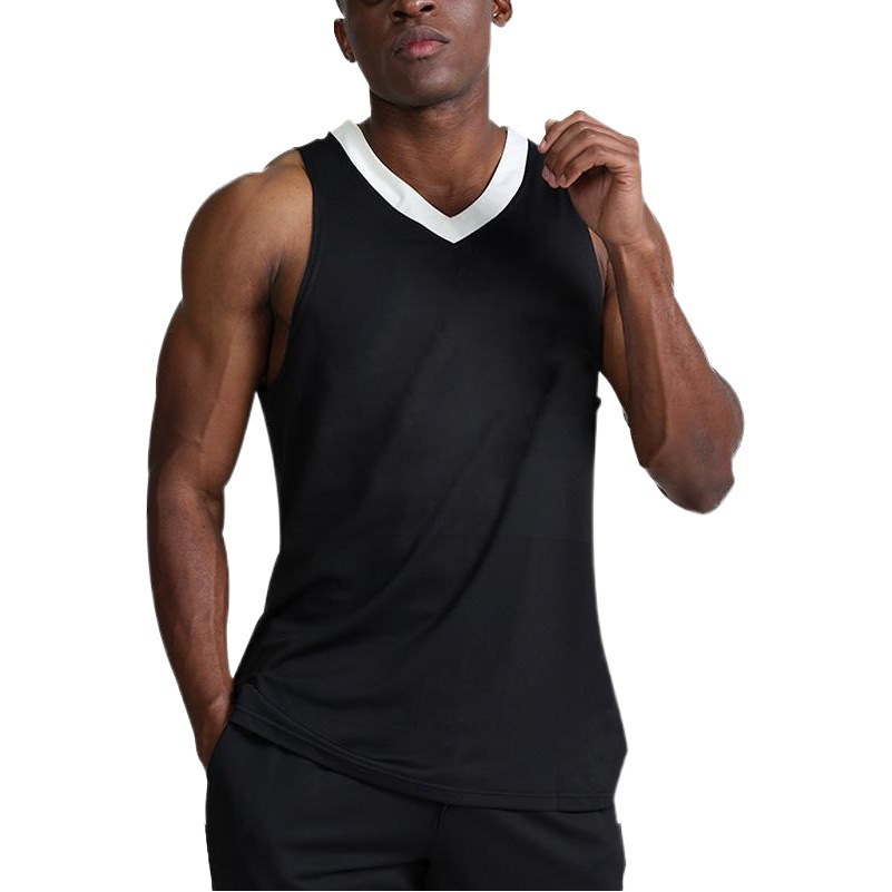 2026 New Men's V-Neck Color-Block Quick-Dry Vest American-Style Basketball Training Fitness Casual Sports Top
