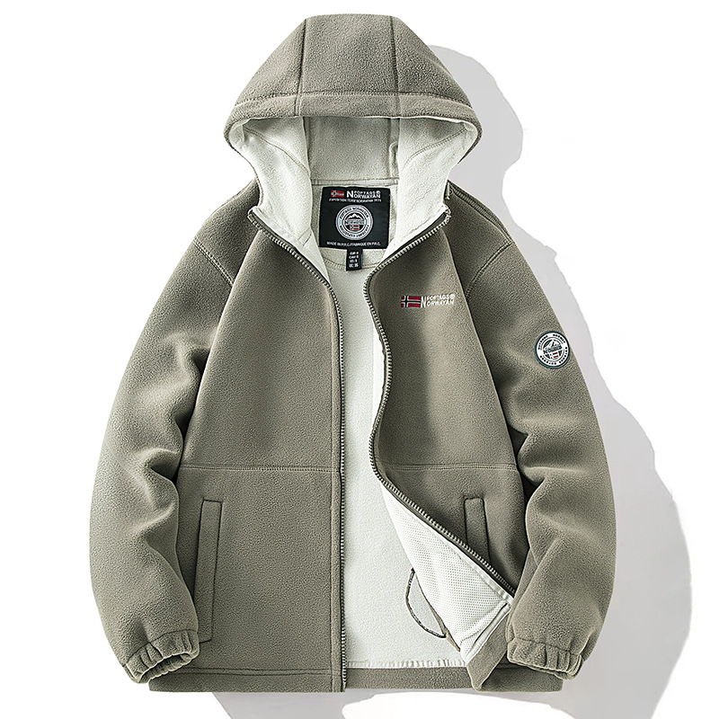 【9819】Cross-border export to Norway, cold-resistant, warm, thickened double-layered hooded fleece, plus size men's winter fleece lining.