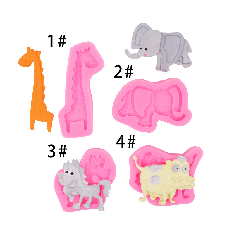 Nueva serie de animales dibujos animados molde silicona jirafa becerro pony elefante DIY herramienta arcilla fondant