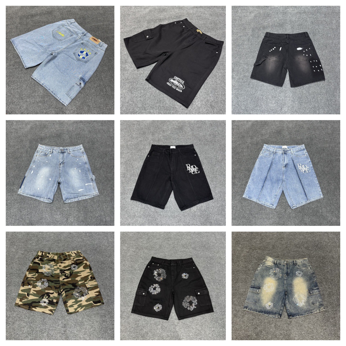 Foreign Trade Supply American Trendy Niche Brand Hip-Hop Washed Distressed Large Size Straight-Leg Five-Point Shorts Jeans for Fat Men