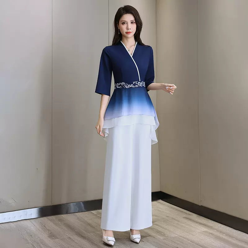 美容院工作服女养生馆足疗店技师美容师中袖气质套装足浴SPA服装