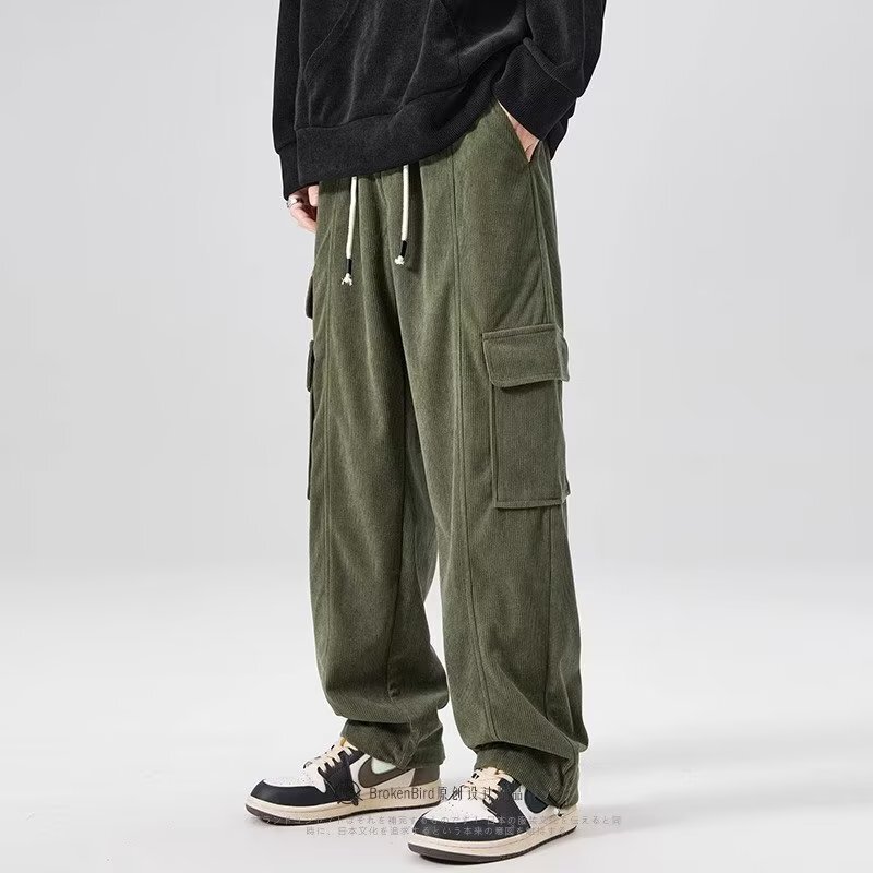 Corduroy Casual Pants Men's Autumn New American Style High Street Loose Drawstring Pants Tooling Straight Pants All-match