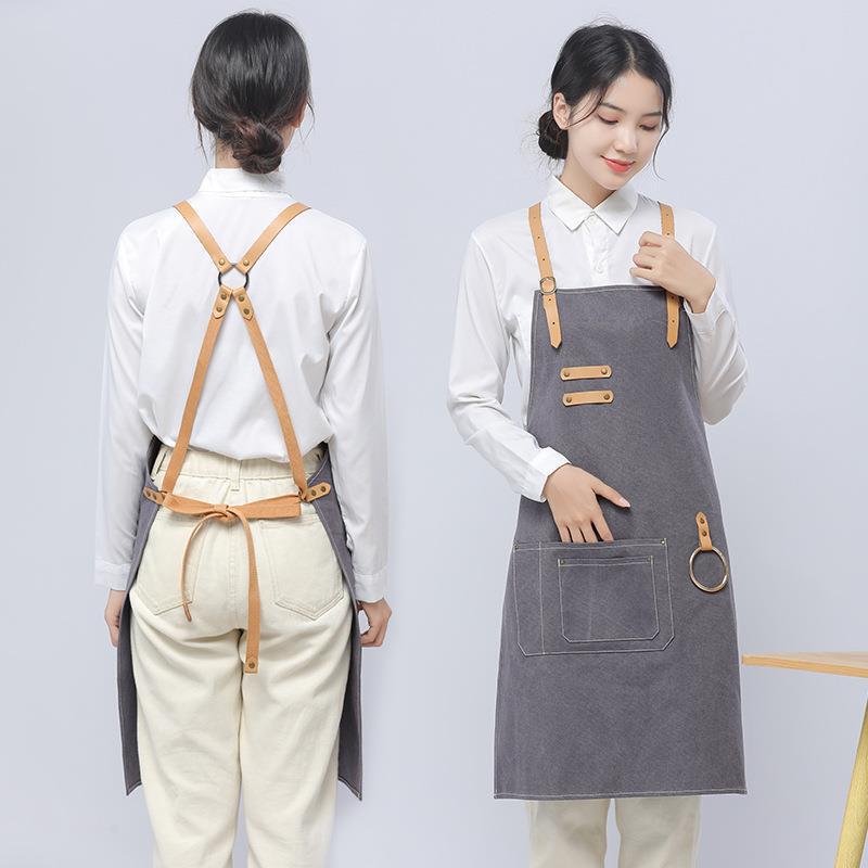 Fashion strap canvas apron customized-hairdressing bartender coffee baking men's Denim craftsman overalls