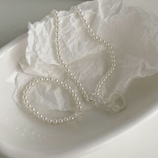 赛伊娜 Cute three dimensional necklace with bow, ring from pearl, silver 925 sample 4