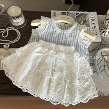 女童背心套装夏装新款韩版2025儿童女孩清新花边无袖半裙两件套潮