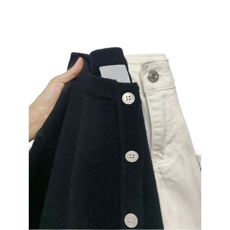 회색 틈새 짧은 캐주얼 카디건 재킷 여성의 2024 년 새로운 폭발 봄과 가을 슬림핏 슬림 긴팔 스웨터