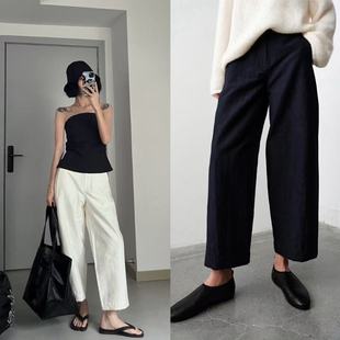 25 Autumn/Winter Dm Cotton Brocade Compact Spun Sand-Washed Tailored Arc-Cut High-Waisted Micro-Flared Cropped Granny Pants