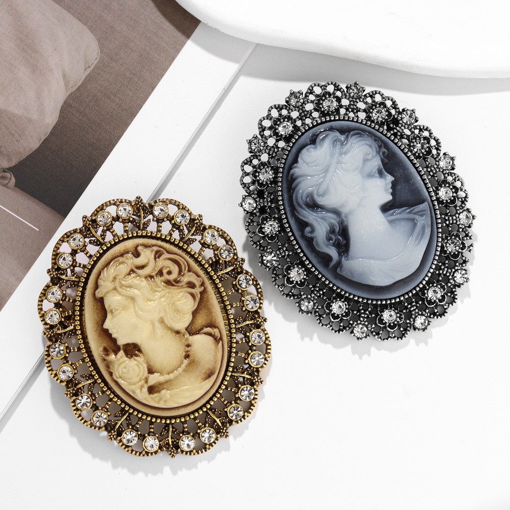 New European and American cross-border beauty head brooch tide diamond-encrusted high-end women's corsage pin clothing accessories wholesale badge