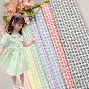 Spot Summer Thin Dress Fashion Plaid Fabric Polyester Bubble Plaid Yarn-dyed Shirt Cloth Children's Wear Fabric