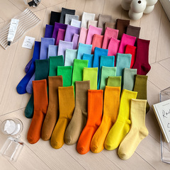 50-Color Women's Socks: Spring/Summer High-Elasticity Long Tube Socks, Japanese-Style Student Designs, Colorful & Solid-Color Cotton Socks for Ladies