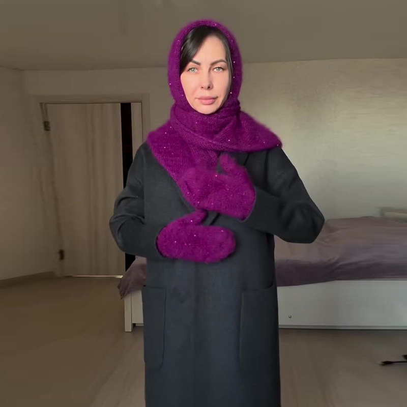 2024 otoño nuevo Europa y América Amazon ropa de mujer transfronteriza de color sólido a prueba de viento grueso sombrero cálido bufandas dos conjuntos image 5