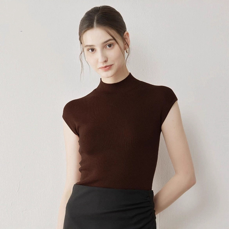 2025 Early Autumn Base Wool Sweater, 100% Fine Wool, Shell Sleeves, Seamless One-Piece Garment, Conceals Body Shape and Makes You Look Slimmer