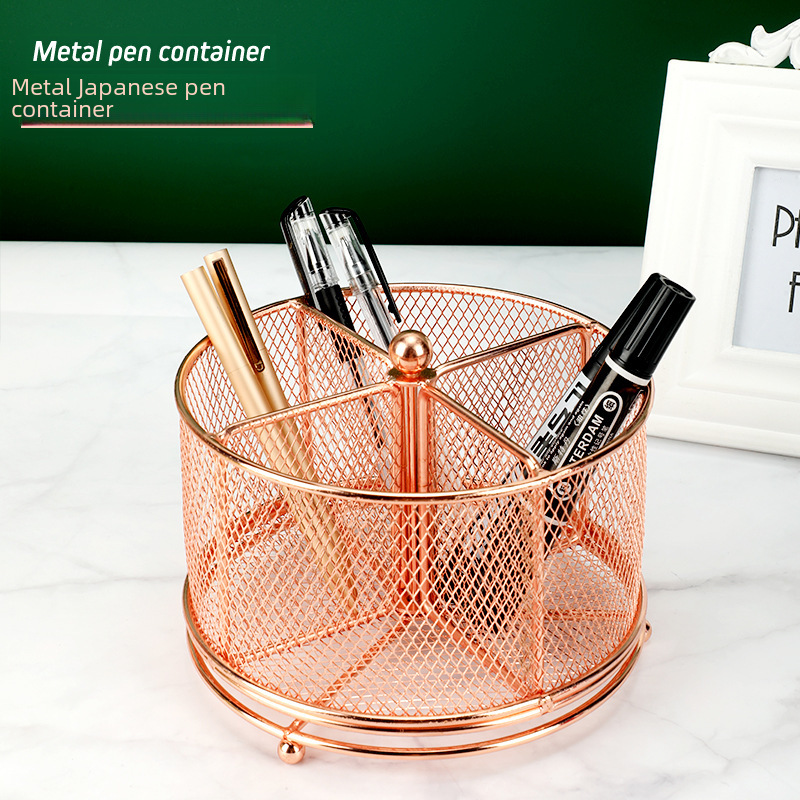 Amazon Metal Japanese Pen Container Household Rotating Cosmetic Eyebrow Brush Desktop Storage Container Iron Hollow Pen Container