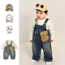 新起点服饰男宝宝牛仔背带裤套装新款男童洋气两件套婴儿春装衣服