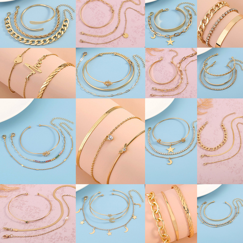 Europe and the United States cross-border jewelry creative new suit accessories multi-element exaggerated stars and moon diamond three-piece bracelet Europe and the United States cross-border jewelry creative new suit accessories multi-element exaggerated stars and moon diamond three-piece bracelet