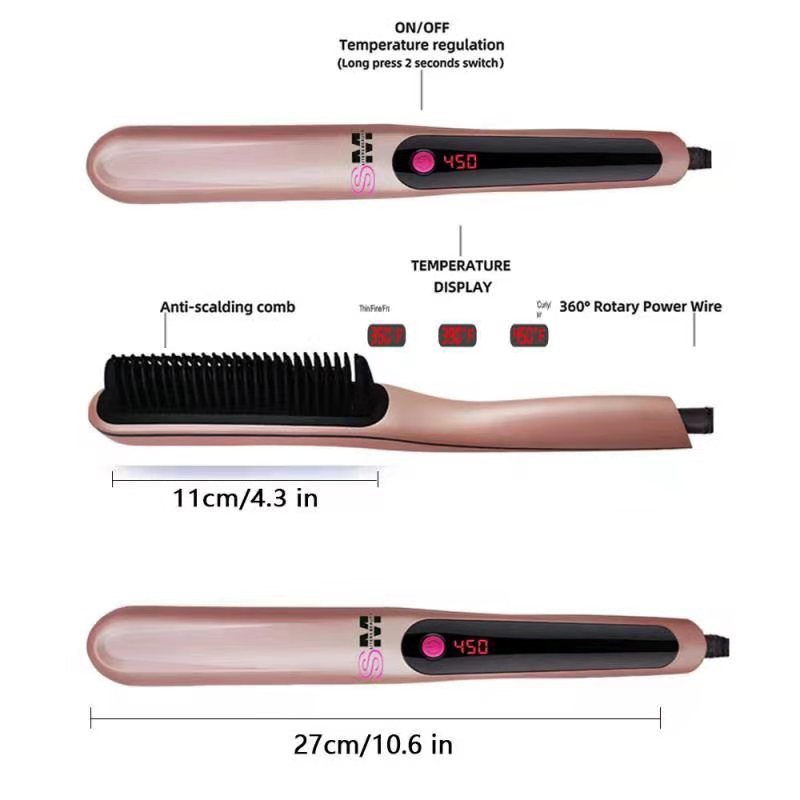 外贸跨境直发梳负离子直发器 懒人卷发棒直卷发两用夹板 电卷发梳