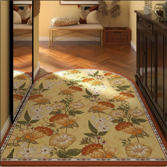 Curved Entrance Door Mat, High-End Retro Style, Washable and Wipeable Leather Mat, Waterproof and Oil-Proof for Home Entrance