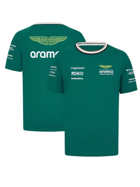 Kişi üçün yaşıl Formula 1 yay futbolkası, qısaqol, naxışlı