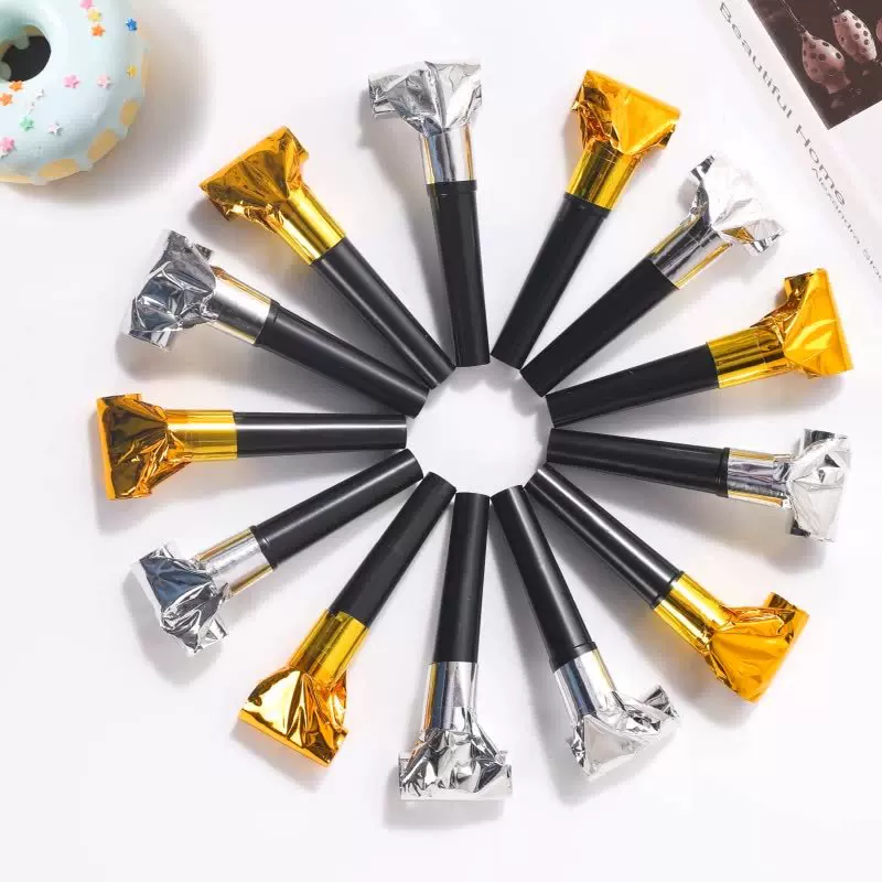 厂家批发 6.5cm金银镭射儿童吹龙玩具 生日派对装饰用品 助威道具