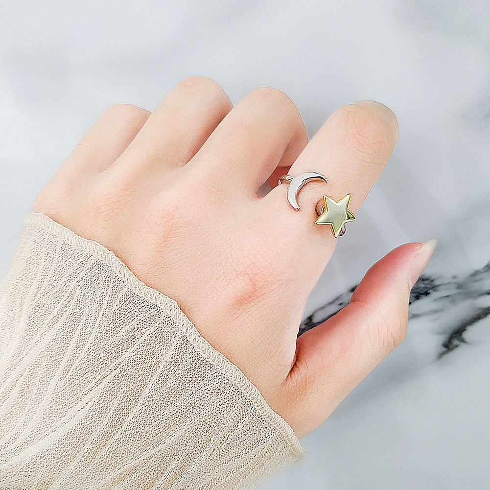 Transfronterizo europeo y americano anillo estrella luna anillo giratorio hembra aliviar la ansiedad descompresión traje de anillo abierto