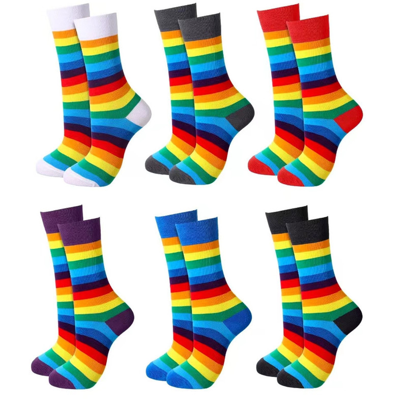Men's Sailor Socks Striped Rainbow Sport Cotton Novelty Socks Women Men's Long Barrel Color Crew Amazon