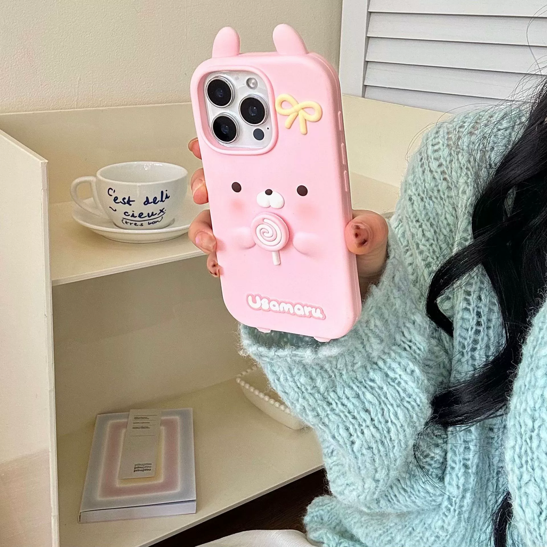 Яблоко, мультяшная симпатичная вращающаяся заяц, совместим с iPhone 16, iPhone 15 Pro, чехол для телефона, iphone, 15