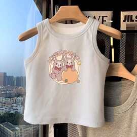 甜美双兔卡通印花螺纹短款背心少女感爆棚修身显瘦贴身舒服夏日软