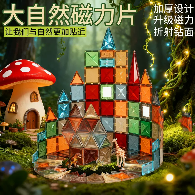 原始森林彩窗磁力片强磁力玩具拼图儿童生日大自然磁力片积木玩具
