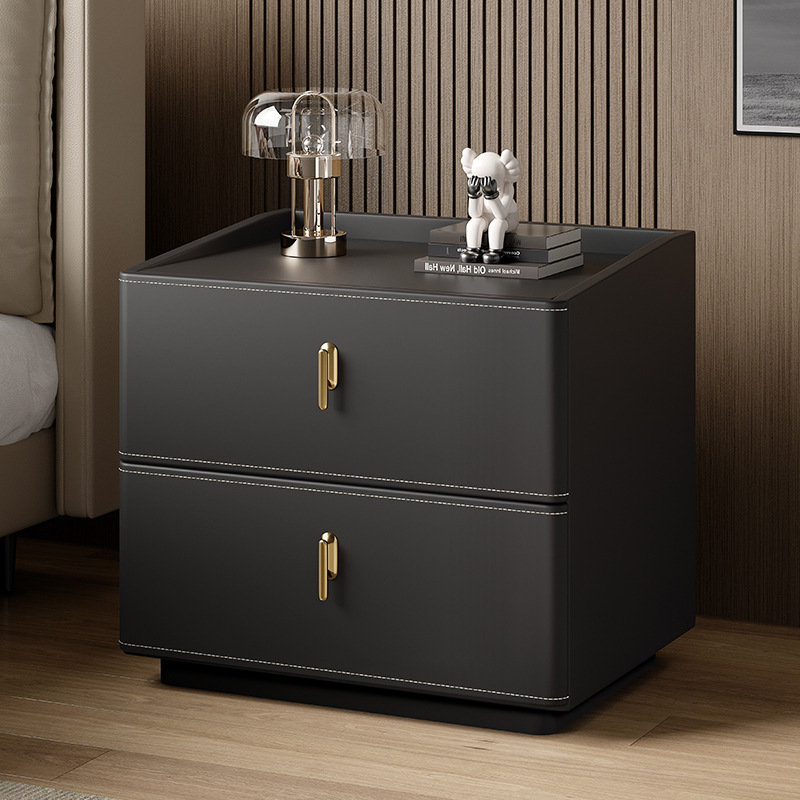 Mesita de noche silla de montar de madera maciza cuero estilo italiano minimalista dormitorio doméstico armario de almacenamiento junto a la cama armario de almacenamiento minimalista moderno