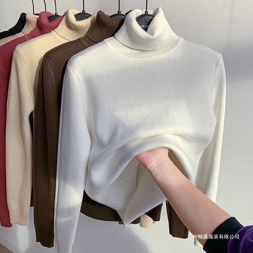 White high-neck padded thermal t-shirt for women, autumn and winter innerwear, new unique warm top, single color