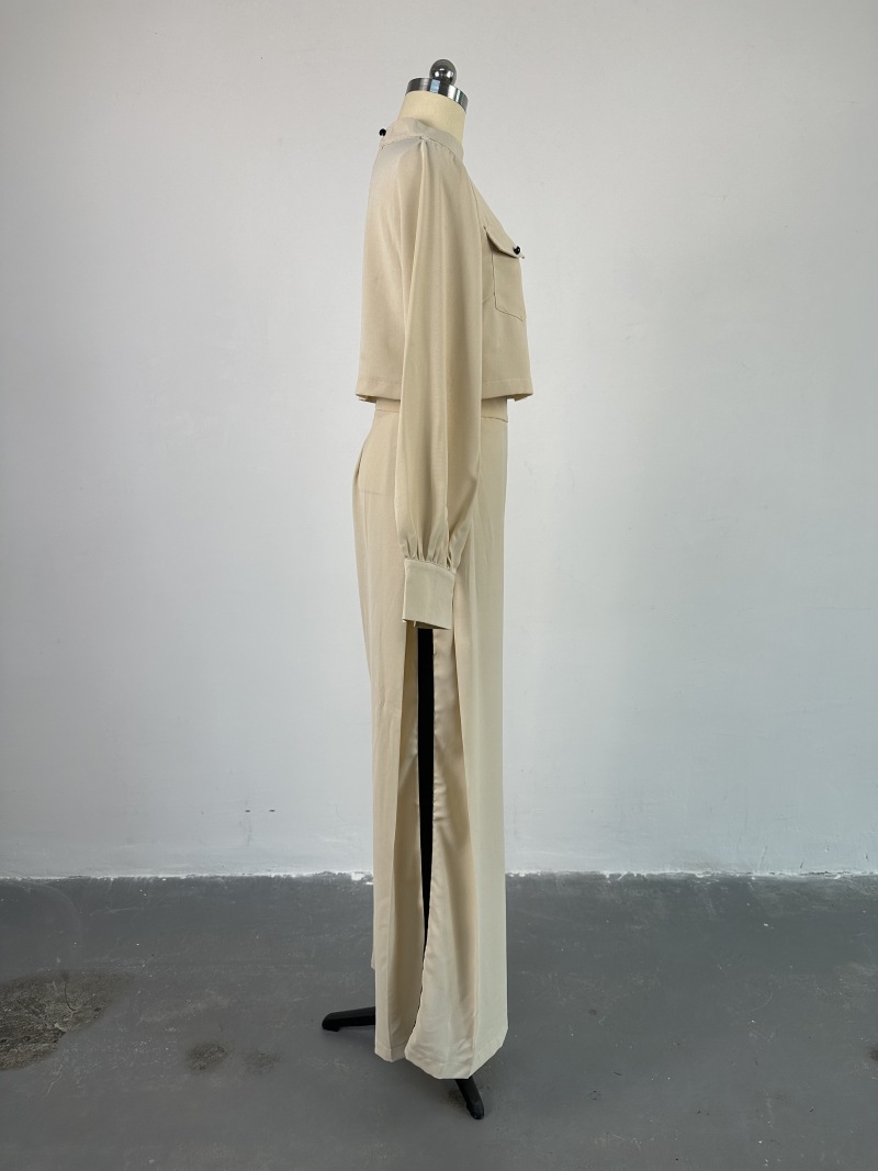 Women Clothing Spring Loose Mock Neck Long Sleeve Top Wide Leg Pants Casual Suit