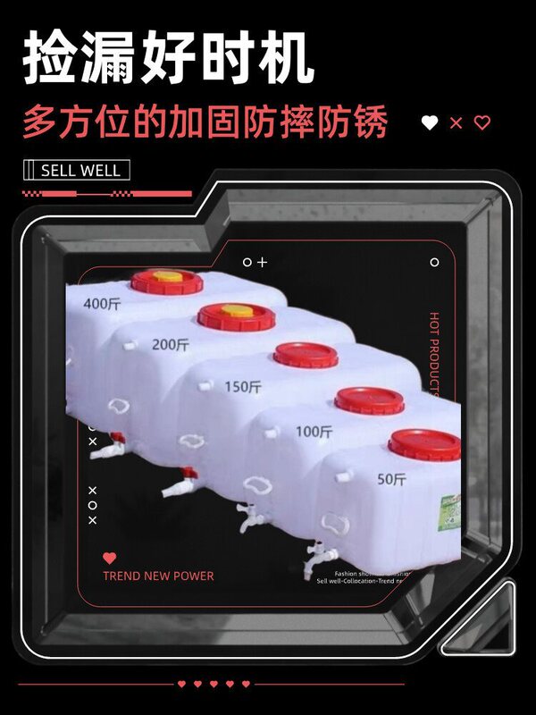 Large Capacity Plastic Water Bucket with Faucet for Truck Hand Washing, Outdoor Horizontal Water Storage Tank, Plastic Square Bucket