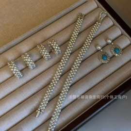 3-4mm天然淡水珍珠双排珍珠锆石手链戒指耳饰轻奢百搭简约高级感
