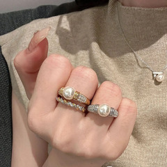 Vintage Diamond-Encrusted Pearl Ring for Women - Traditional Chinese Style, Versatile, Personality, Gray Pearl, Unique Design, Index Finger Ring