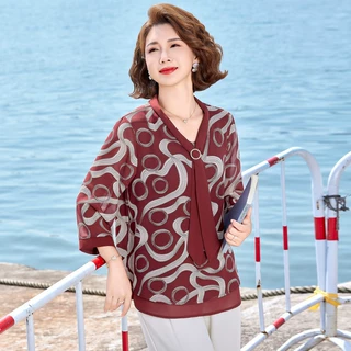 2026年妈妈夏装端庄大气上衣服新款贵夫人中老年女装时尚气质小衫
