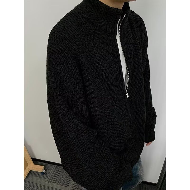 24 primavera y otoño estilo americano retro cuello de punto cardigan chaqueta hombre japonés relajado pareja alta sensación suéter