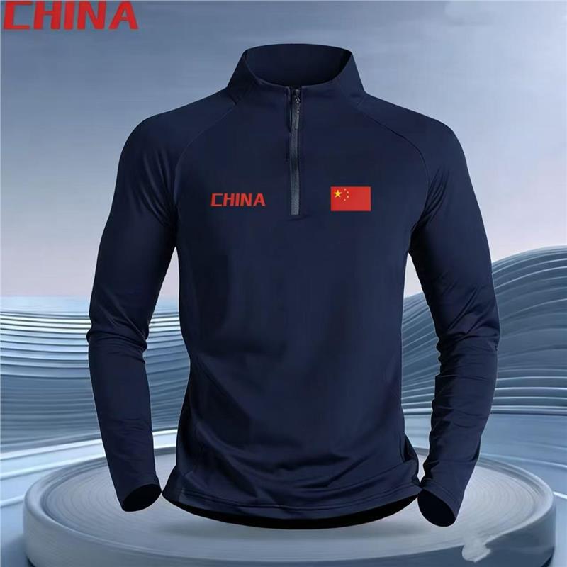 Spring National Team CHINA Sports Long-Sleeve T-Shirt for Men, Quick-Dry Breathable Athletic Training Wear with Half-Zip Spring National Team CHINA Sports Long-Sleeve T-Shirt for Men, Quick-Dry Breathable Athletic Training Wear with Half-Zip