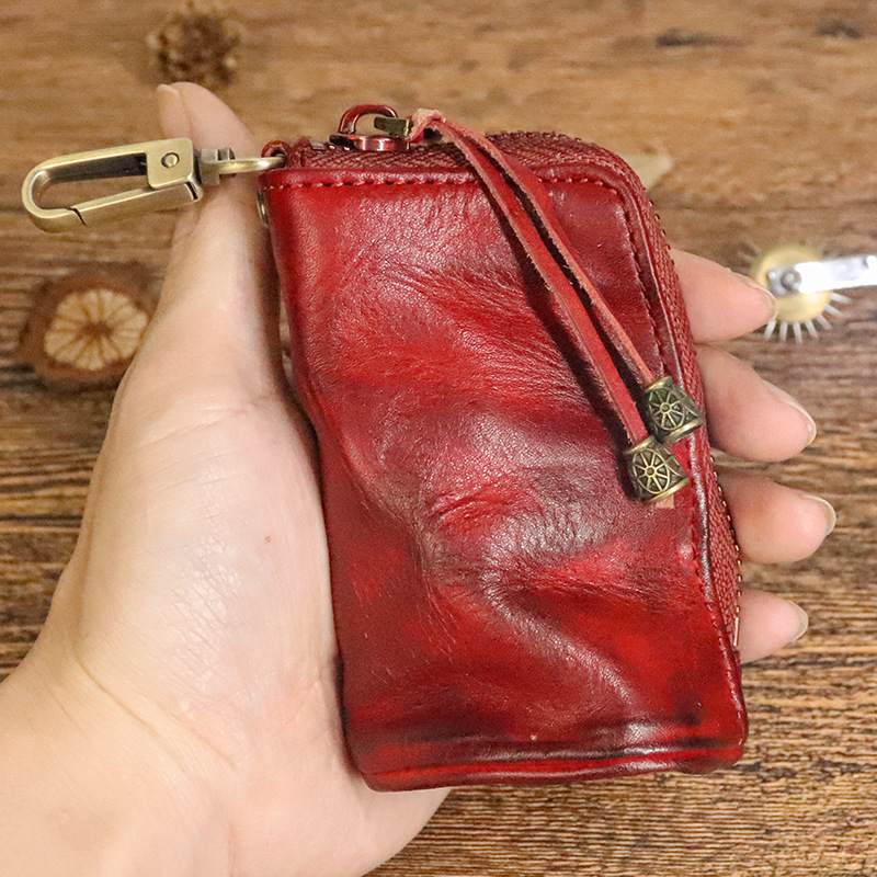 Leather bag for men, waist hanging cowhide, simple large capacity water bucket multifunctional zipper key bag, Korean_voghion.com
