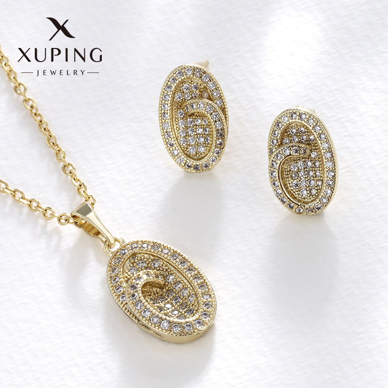 Aleación Xuping micro incrustación de aluminio colgante de pernos oblados set de moda europea y americana de alto nivel de moda dos piezas set de mujeres