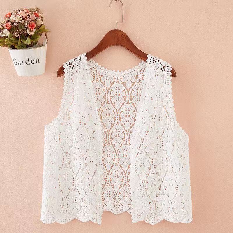 Japanese-Style Fresh Hollow Crochet Knit Vest for Women, Loose Versatile Layering Top for Spring and Summer Japanese-Style Fresh Hollow Crochet Knit Vest for Women, Loose Versatile Layering Top for Spring and Summer