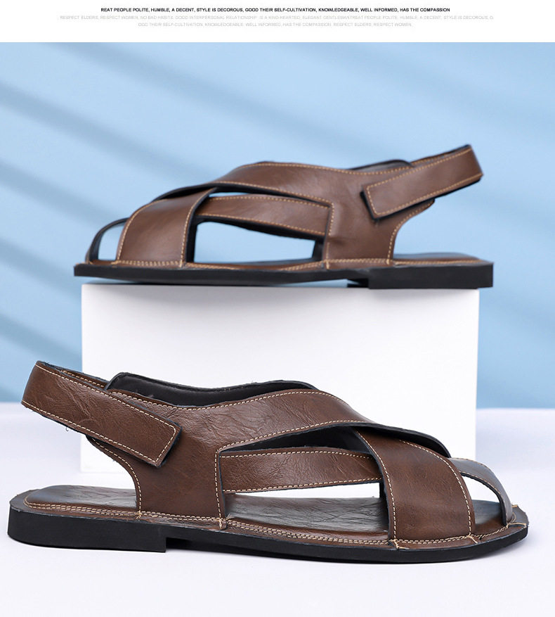 Dép nam bít mũi kiểu lái xe cổ điển, sandal quai ngang thoáng khí — Màu nâu, Màu đen chi tiết 16