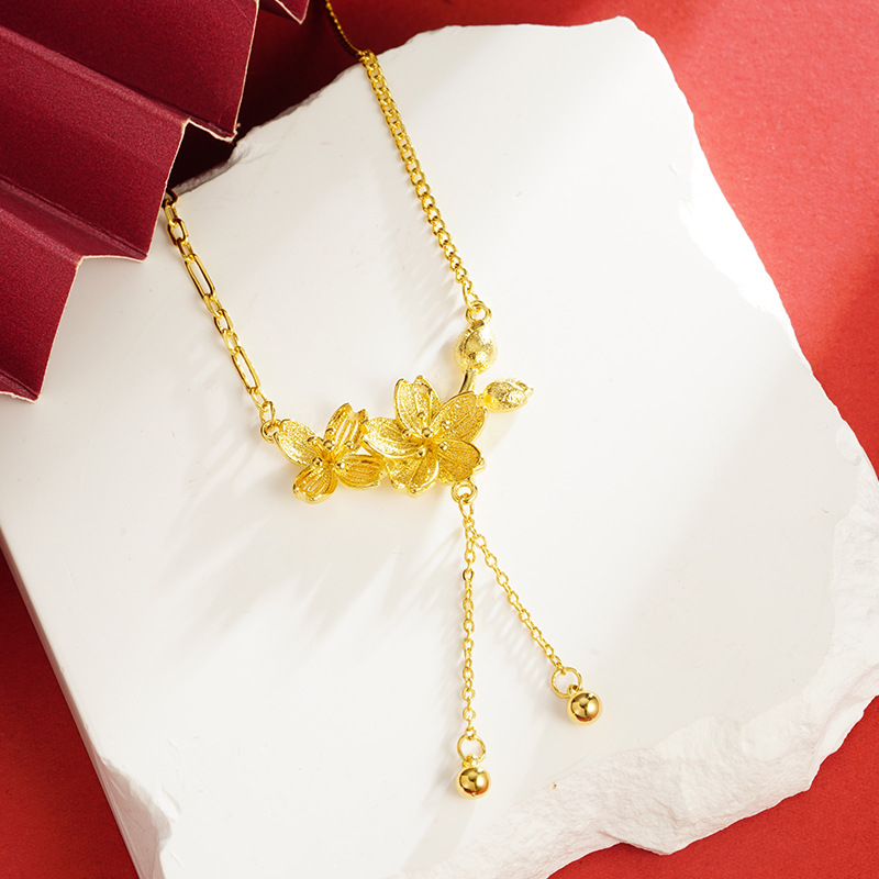 Vietnam oro doble flor borla collar imitación oro clavícula cadena Internet celebridad misma Boda nupcial flor boda joyería de la flor