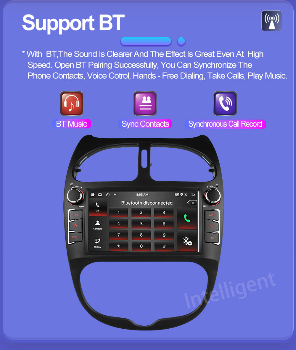 Suitable for Peugeot 206 Android 7inch Car Gps Bluetooth Carplay Car Navigation System Central Control Smart Car System