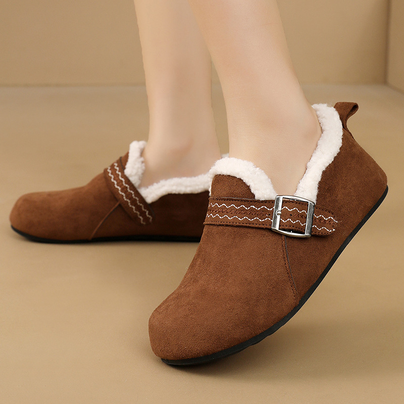 Xt-189 Women's 2025 New Autumn Winter Thick Sole Lazy Fleece Lined Cotton Casual Warm Single Shoes_voghion.com