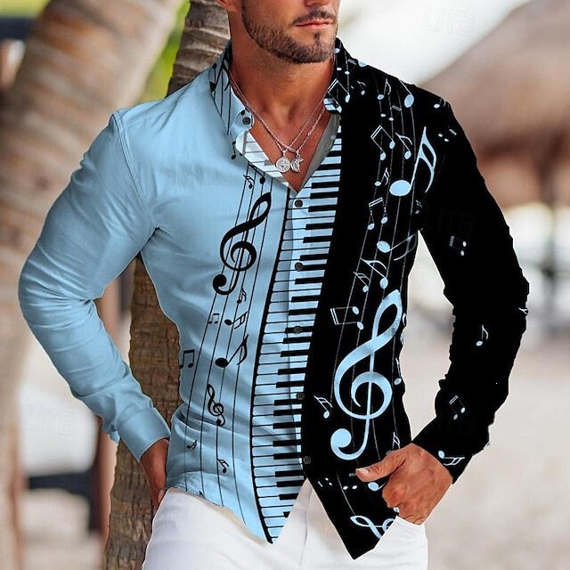 European and American Foreign Trade Amazon 2025 New Fashion Casual Versatile Musical Note Pattern Men's Long-Sleeved Shirt European and American Foreign Trade Amazon 2025 New Fashion Casual Versatile Musical Note Pattern Men's Long-Sleeved Shirt